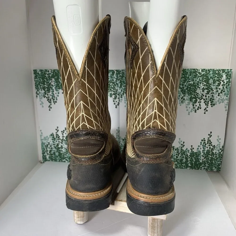 Justin Mens Comp Toe Work Boots Croc Print Size 9 D Western Shaft WK4833